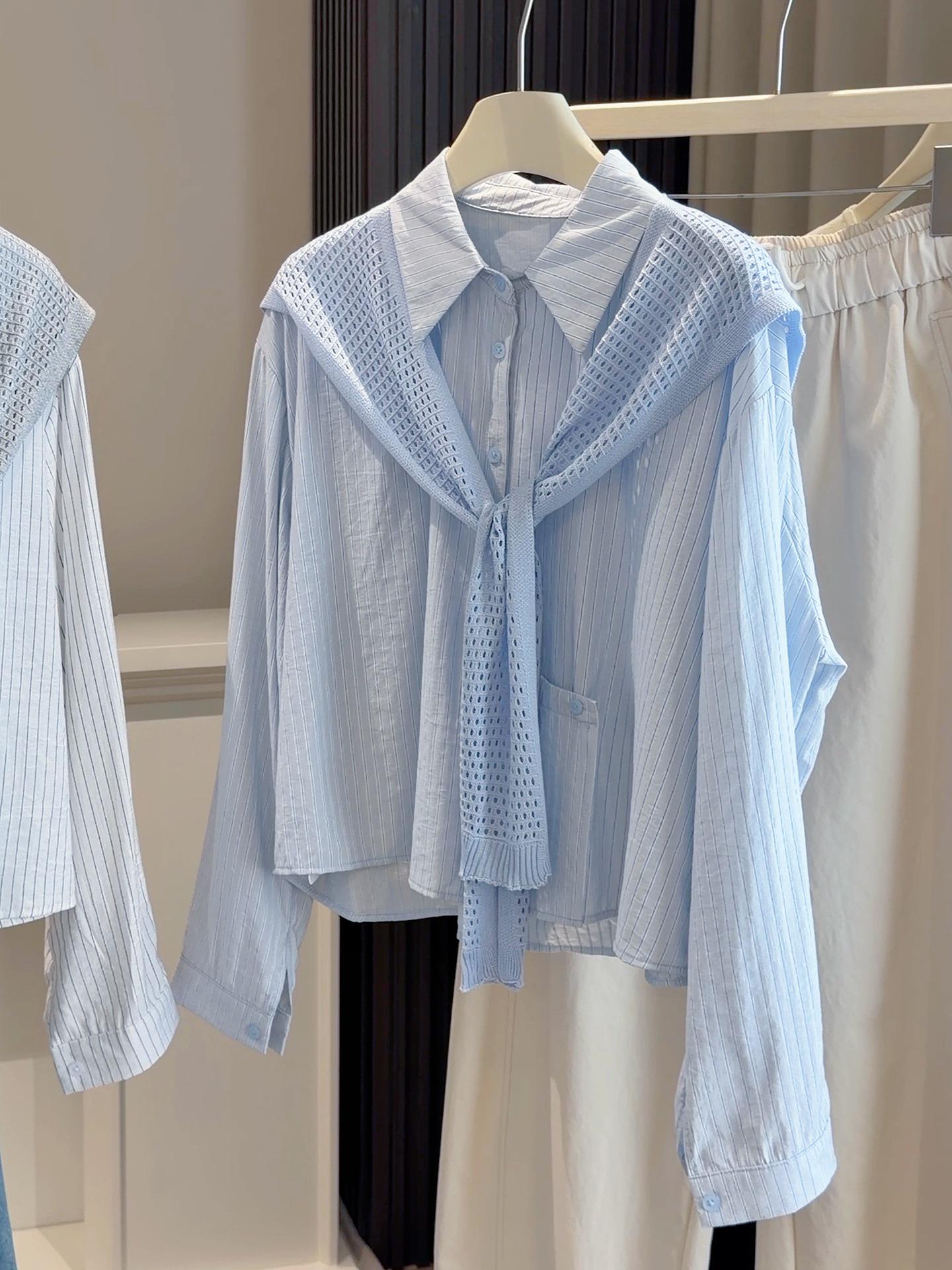 Women s French-Style Striped Long Sleeve Shirt with Shawl - Medium-Long, Loose Fit for Spring/Autumn 2026 One Size