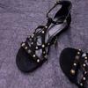 Fashion Retro Ethnic Rivet Open Toe Flat Heel Versatile Comfortable Roman Sandals 2025 Summer New