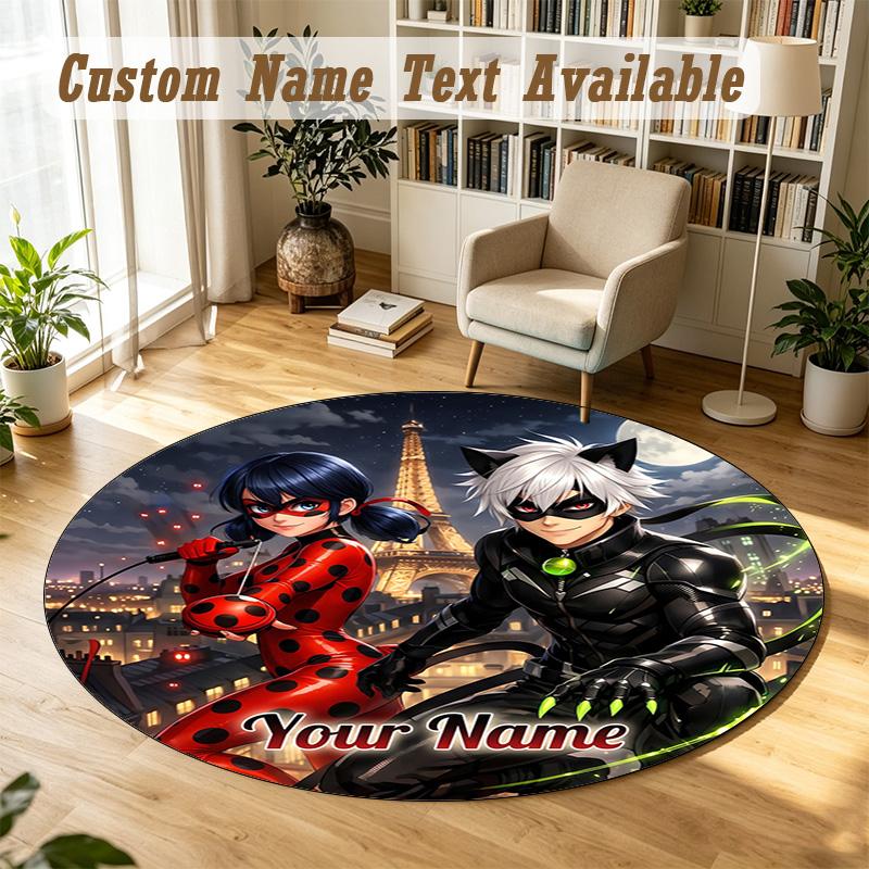 Round Rug Custom NameMiraculous Ladybug Pattern Non Slip Carpet Home Floor Decor