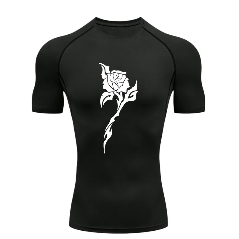 Black Rose  Men's Sports T - Shirt Training Fitness Compression Quick Dry Short Sleeve T - Shirt