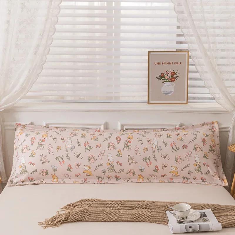 Taie d'oreiller longue confortable en coton doux, double taie d'oreiller longue, imprimés et couleurs unies, décoration de la maison, 120/150/180 cm, 1 pièce