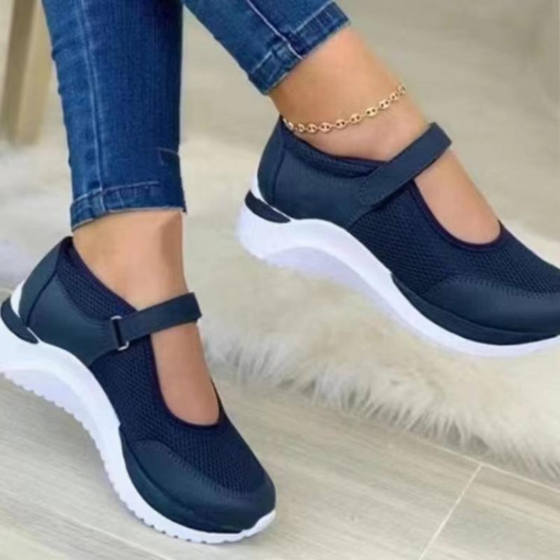 Women's Casual Single Shoes Women's Platform Flying Weave Breathable Velcro Casual Mesh Large Size