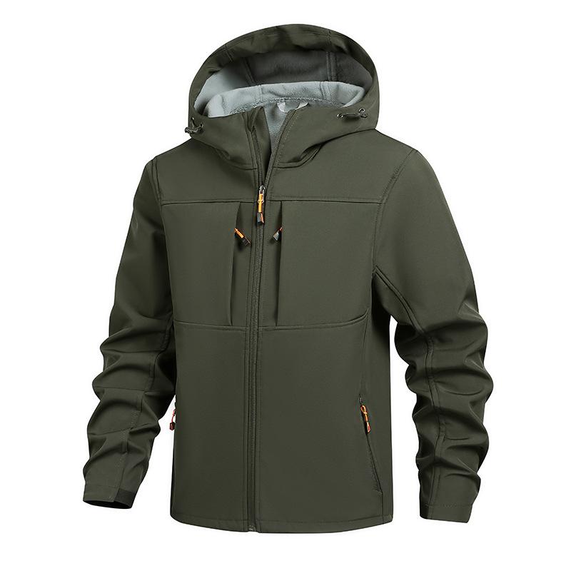 Cross-border men's autumn and winter soft shell clothing outdoor casual loose windproof and cold-proof fleece jacket hooded jacket can be opened twice