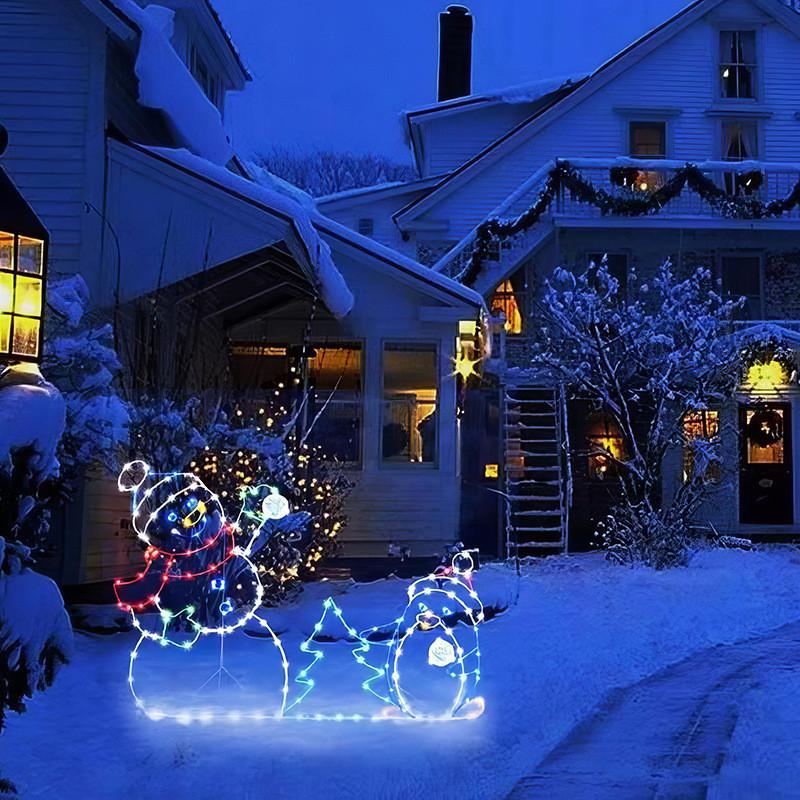 Christmas Snowman Metal Garden Decor With Lights For Holiday Festivities