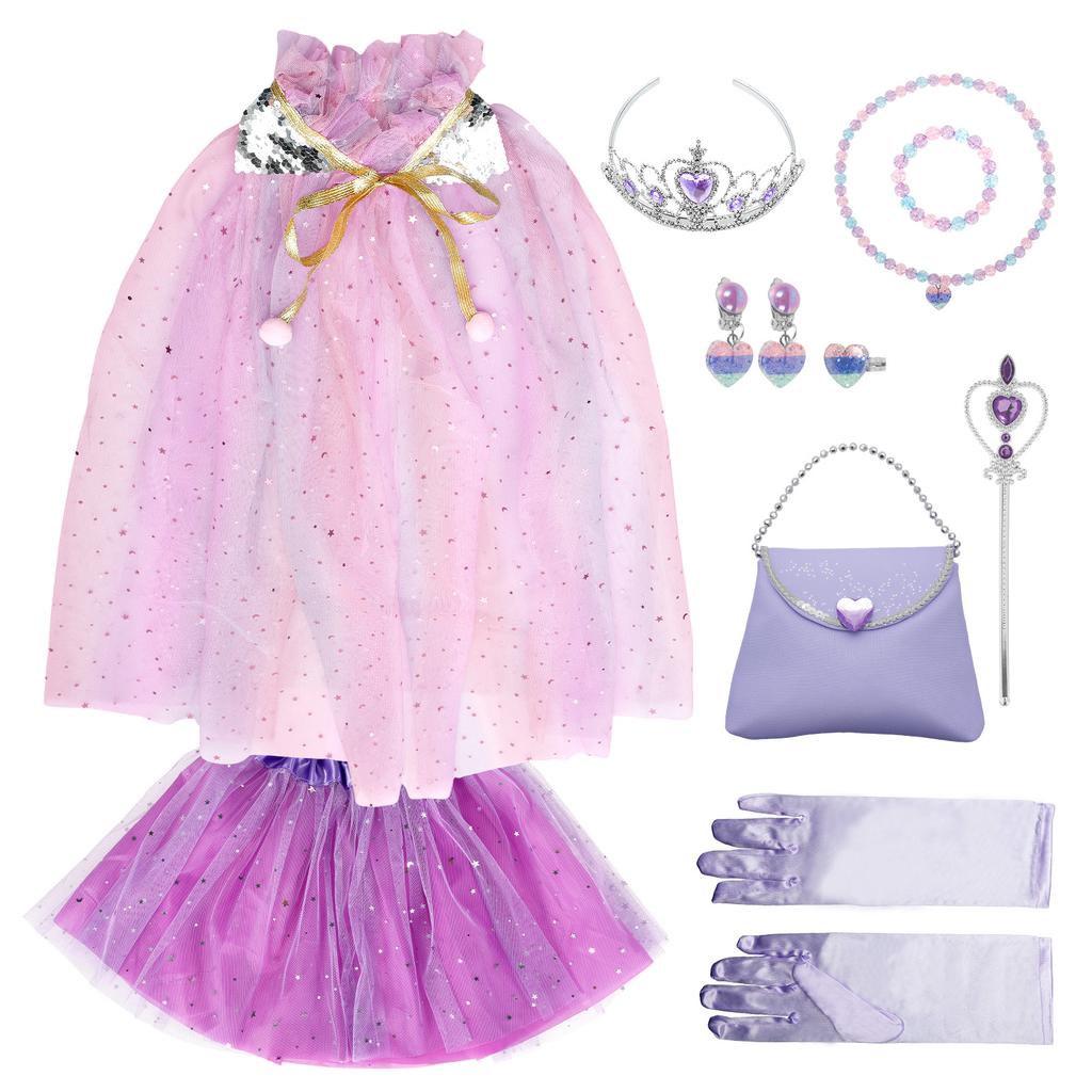 Princess Dress up Set Easy Wearing Glittering Girl Cape Skirt Necklace Role Play Game Birthday Cosplay Party for Cosplay Party