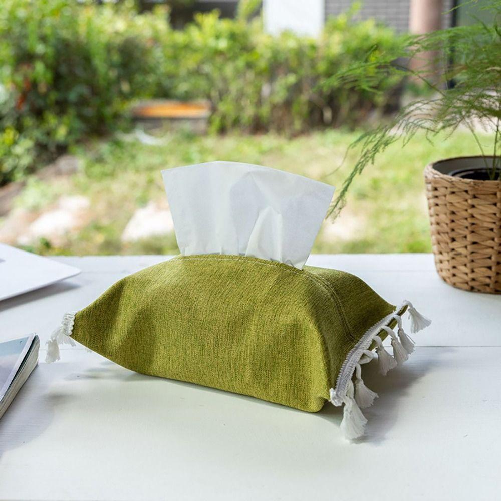 Fabric Tissue Box Solid Color Napkin Holder Tissue Dispenser Paper Towel Stoarge Bag Household/Hotels Tissue Box With Tassels