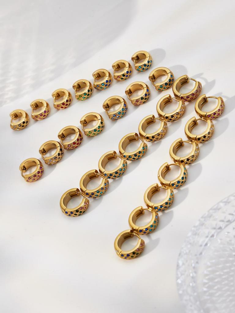 18k Gold-Plated Stainless Steel Plaid Zircon Earrings