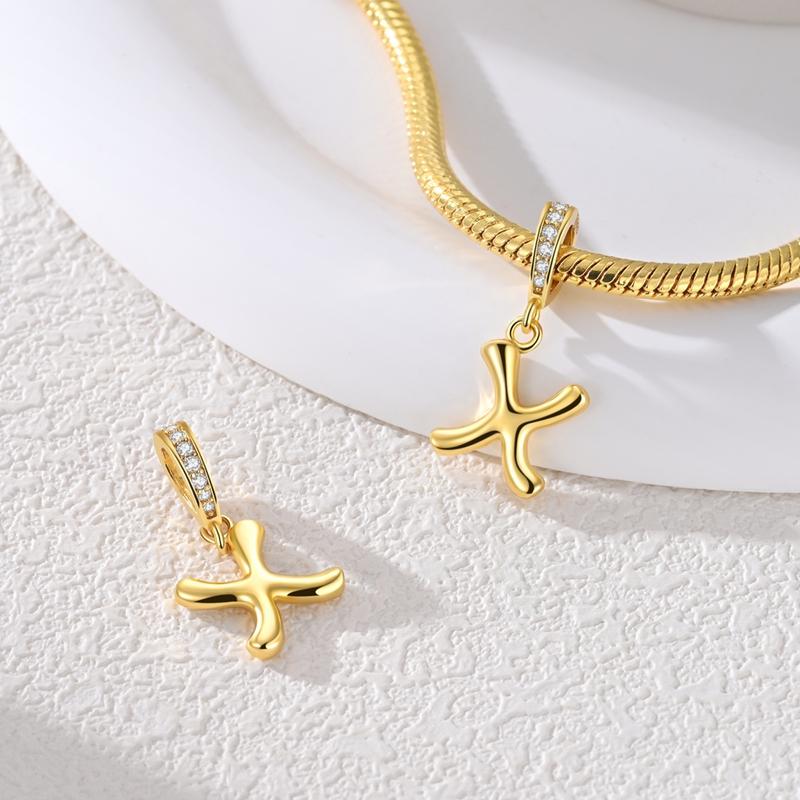 Copper Charms Golden Zircon Alphabet A-Z Beads Pendants Dangles Fit Original Charm Bracelet Women Diy Gift Jewelry