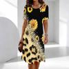 Ladies Oversized Round Neck Short Sleeve Dress Natural Floral Branch Print For Summer Outdoor Relax