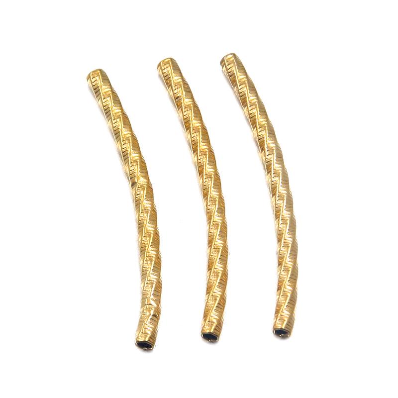18K Gold Plated Stainless Steel Embossed Colorfast Faceted Tube Beads for DIY Jewelry