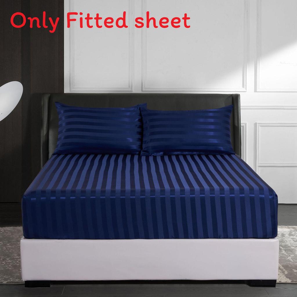 Minimalist Fitted Bed Sheet With Silk Satin Texture For Home Bedroom Decor