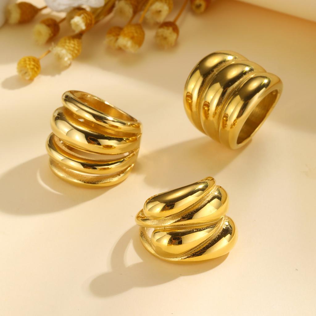 Waterproof Stainless Steel Chunky Dome Rings for Women, Geometric Ring Gold Plated Aesthetic Fashion Jewelry
