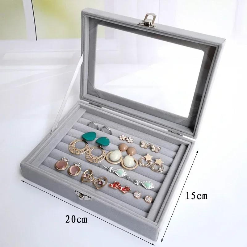 New Velvet Glass Ring Earring Jewelry Display Organizer Box Tray Holder Storage Case Amagi