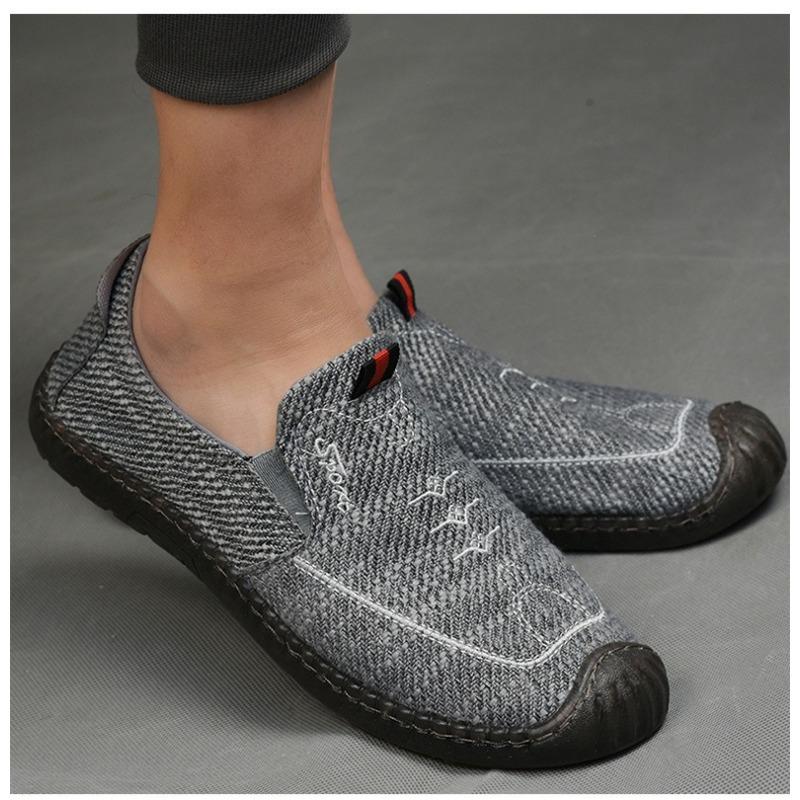 Men's Single Shoes with Cow Tendons and Soft Soles, Old Men's Shoes, Canvas Breathable Casual Shoes, Linen Shoes, Low Cut Bean Shoes