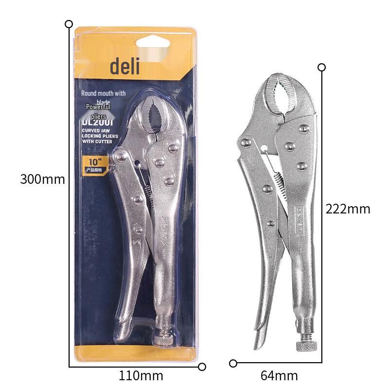 Deli Heavy-Duty Japanese Round Jaw 10-Inch Locking Plier with Cutter