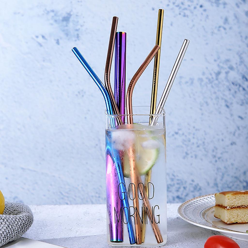 Stainless Steel Reusable Drinking Straws Set with Cleaning Brush Eco-Friendly Durable Metal Straws for Home Bar Kitchen Use