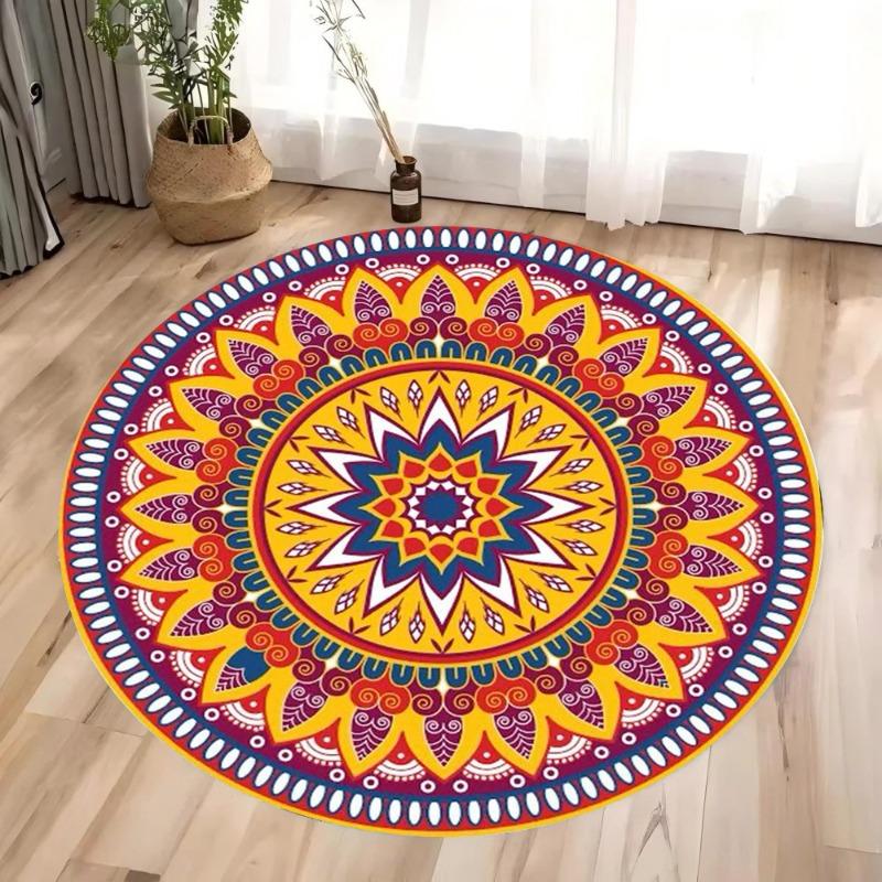 Traditional Mandala Carpet Mat Rug Ethnic Gold Pattern Vintage Ornate Warm Tones Modern Living Room Home Deco Soft Floor Mat