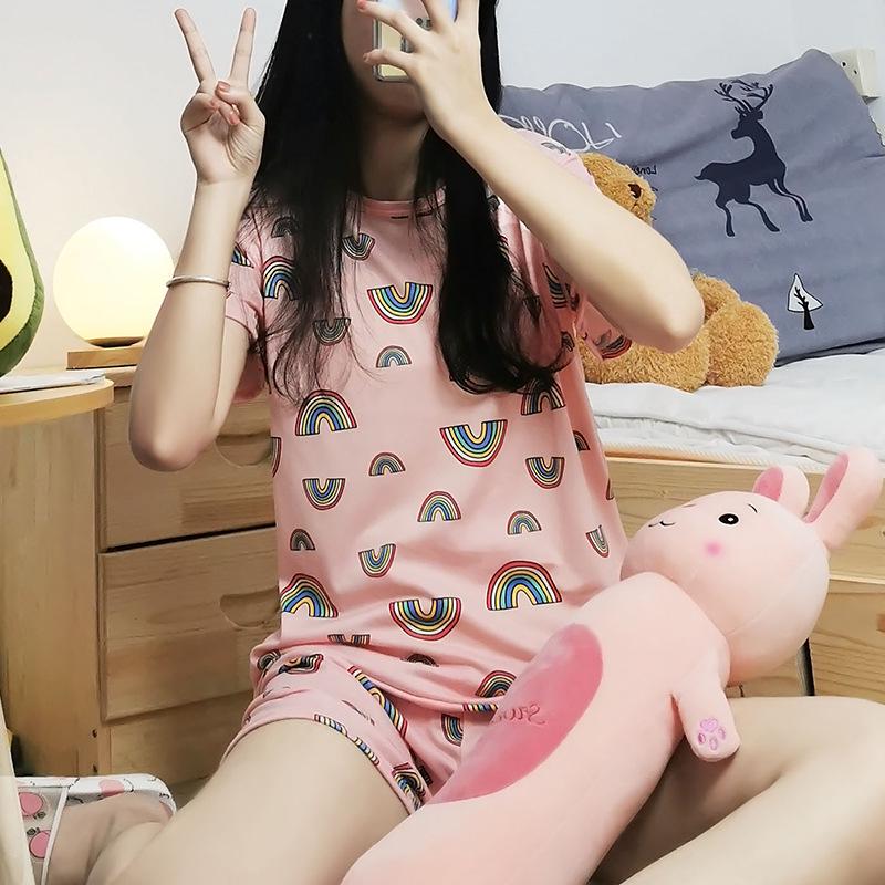 Damen Sommer Kurzarm Pyjama Set: Dünn, Lässig, Lockere Passform, 7/8-Hose - Ideal für Zuhause