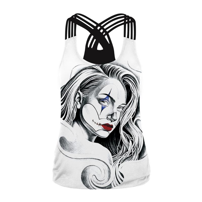 Halloween Clown Girl Movie Role Suit Lady Beauty Back Vest Digital Printing Thin Elastic Top Woman