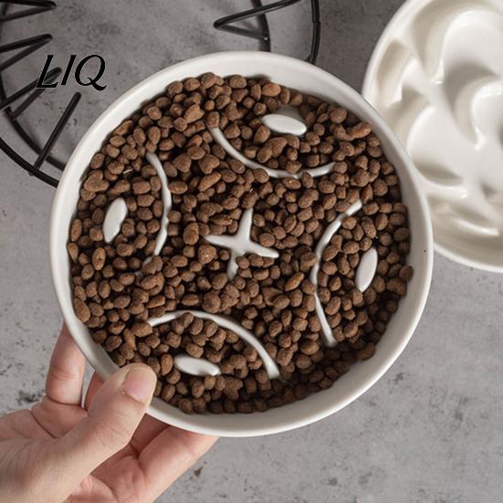 Slow Feeder for Dogs Elevated Pet Feeder, Ceramic Dog Bowl with Stand, Prevents Dish Choking, Protects Spine, Raised Food Cats Spine Protection