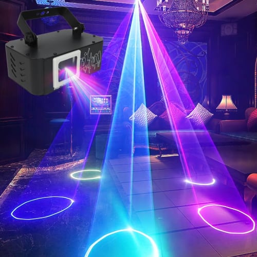 PAIFIEVD 3D RGB Beam Projector Light, 500mW Animated Disco Light, Music Sound Activated Stage Light Support DMX512, Beam Effect Scan Light for Bar Wed