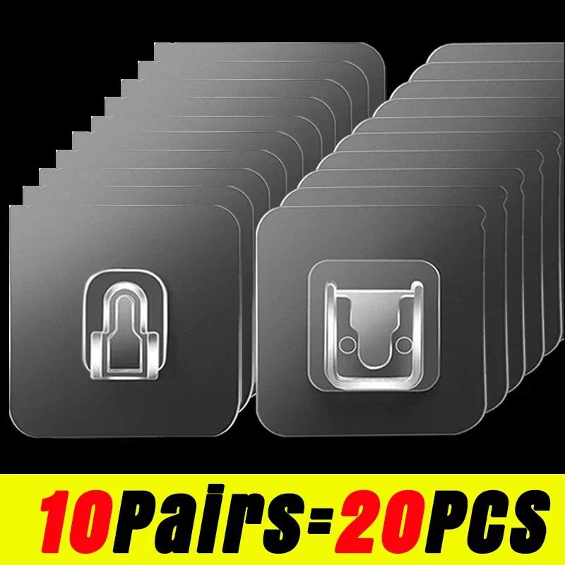 Strong Double-Sided Transparent Wall Hooks, Self-Adhesive Traceless Removable Hooks for Kitchen Bathroom Bedroom Storage