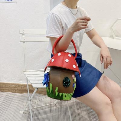 Sac Sac pour Femme Patchwork Couleur Contrastée Rétro Sac à Main Fait Main Créatif Design de Niche Sac Champignon