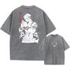 Men Fashion Streetwear Washed Black T-Shirt  Japanese Anime Graphic Print T Shirt Summer Cotton Oversized Tops Tees