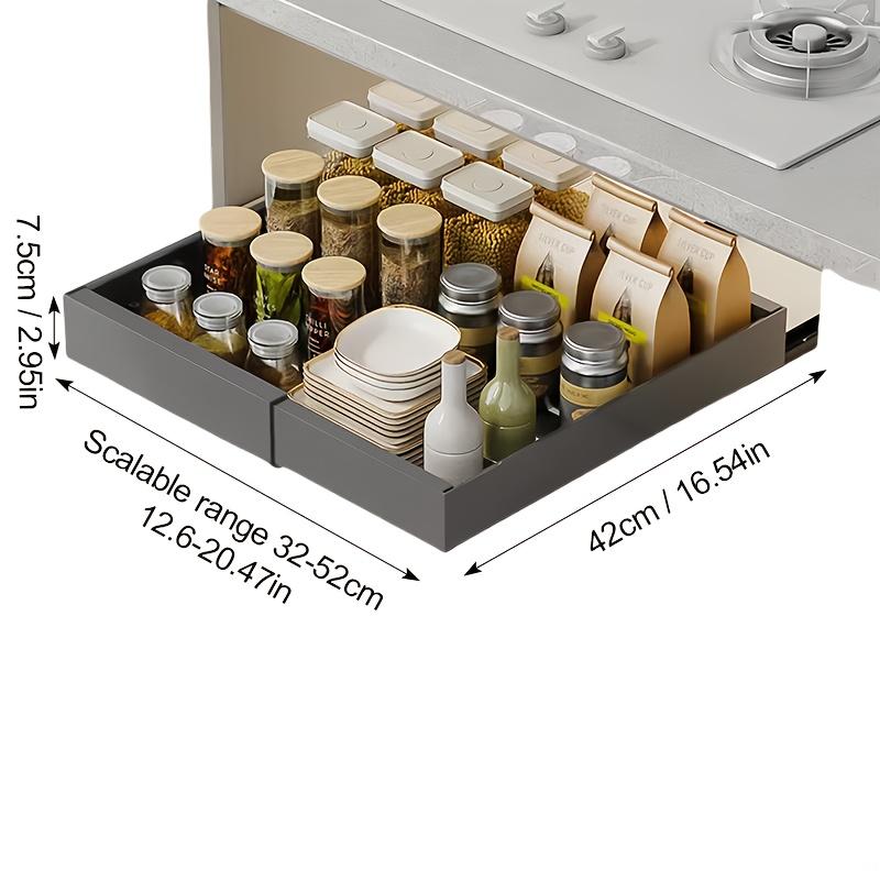 

1 pull-out cabinet organizer, 12.6-20.47 inches long, rust proof carbon steel, freely extendable, suitable for kitchen use L&1-tier