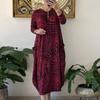 Women Maxi Dress Oversized Long Sleeve O Neck Color Matching Leopard Print Pockets Ankle Length Lady Fall Spring Dress