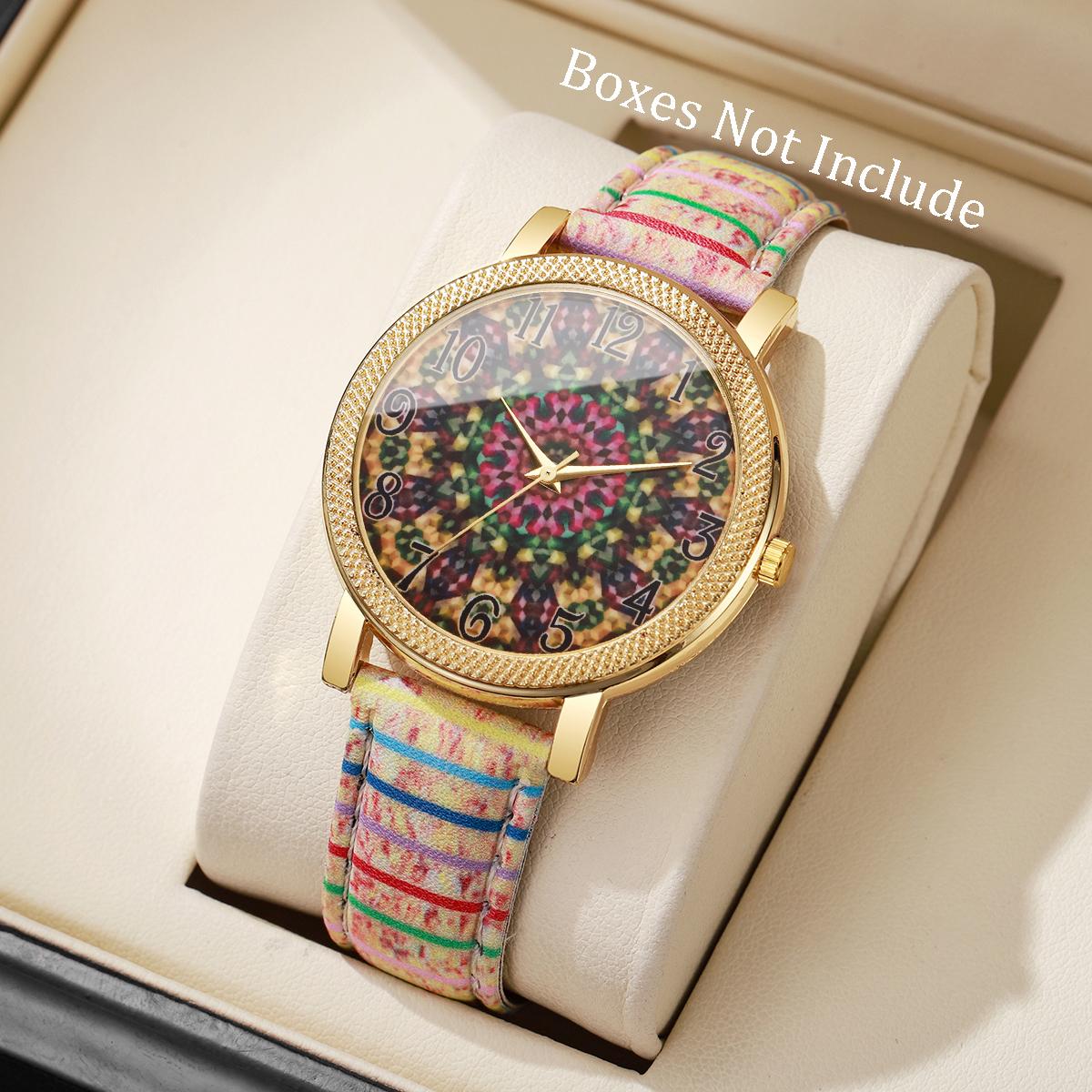 

1/6/7PCS Vintage Printed Women Watches Fashion Leather Strap Ladies Quartz Wristwatch Reloj Mujer Girls Clock Gift (Without Box)