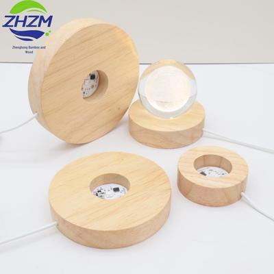 Luce Notturna LED in Legno di Gomma con Base in Cristallo e Interfaccia USB