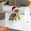 Turtle Shape Christmas Ornament with Santa Hat 2D Acrylic Xmas Tree Decor