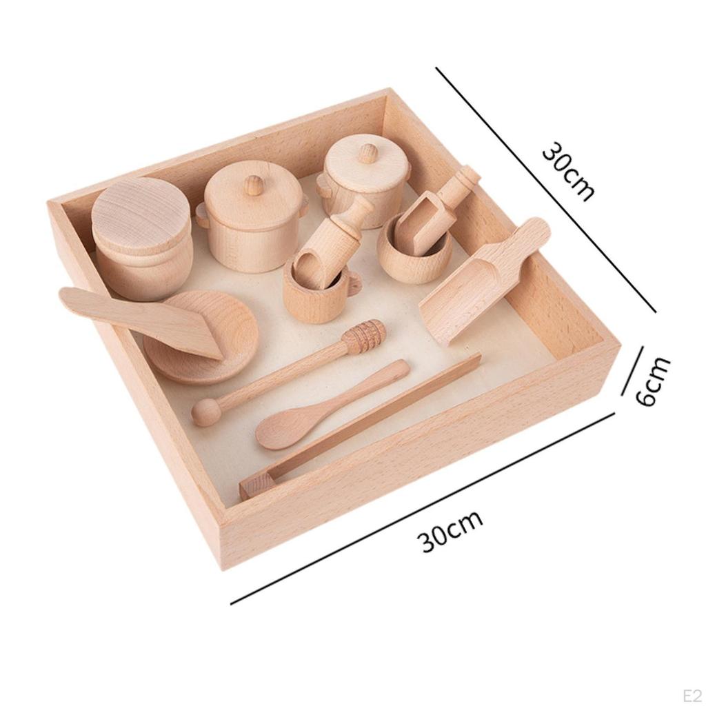 14 Pieces Sensory Bin Tools, Wooden Scoops and Tongs, Motor Skills Development, Table Tools