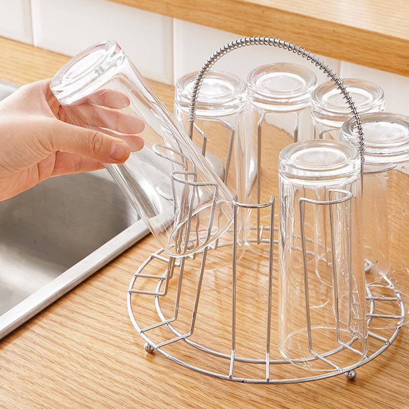 Stainless Steel Upside-Down Glass Holder: Portable Coffee Table Storage Rack