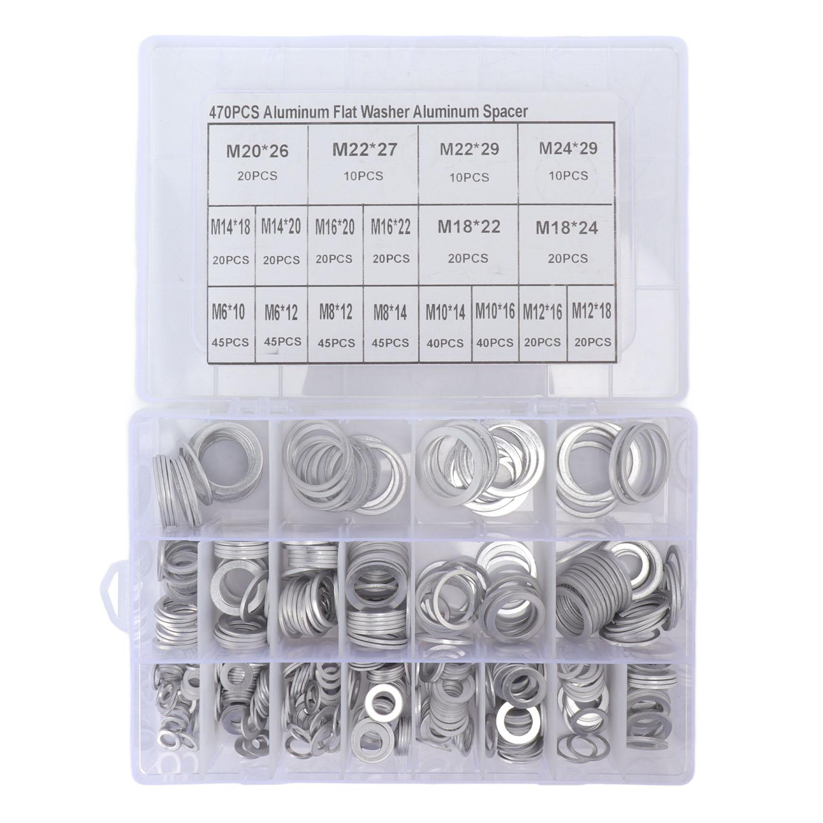 

470Pcs Sealing Washer Aluminum Alloy Round Flat Washer Assortment Kit for Automobiles Faucets