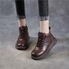 Johnature Lace Up Genuine Leather Short Boots Thick Soled Leisure Soft Soled Wedge Heels Women's Shoes