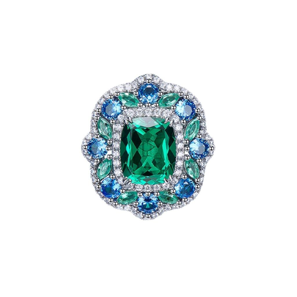 2026 European and American Retro Colored Treasure Pendant Necklace Colored Treasure Earrings Jewelry Emerald Women's Stud Earrings Zircon Ring