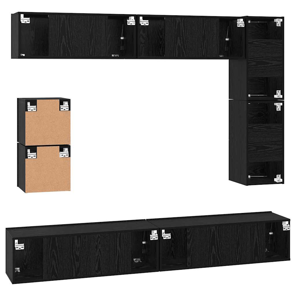 TV Cabinet Set 8 pcs Black Oak Effect Wood Based Panel