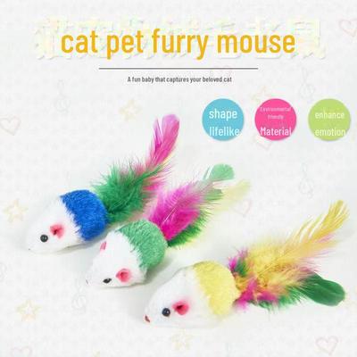 Peluche Topo Giocattolo per Gatto con Piume Sette Colori e Suono