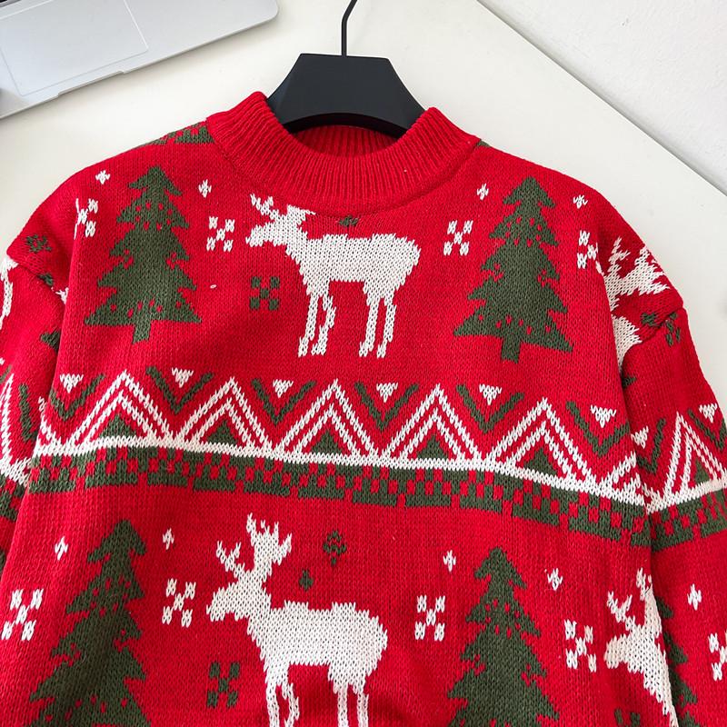 Herbst Winter Damen College Stil Gestrickter Weihnachts Rentier Pullover Oberteile für Mädchen