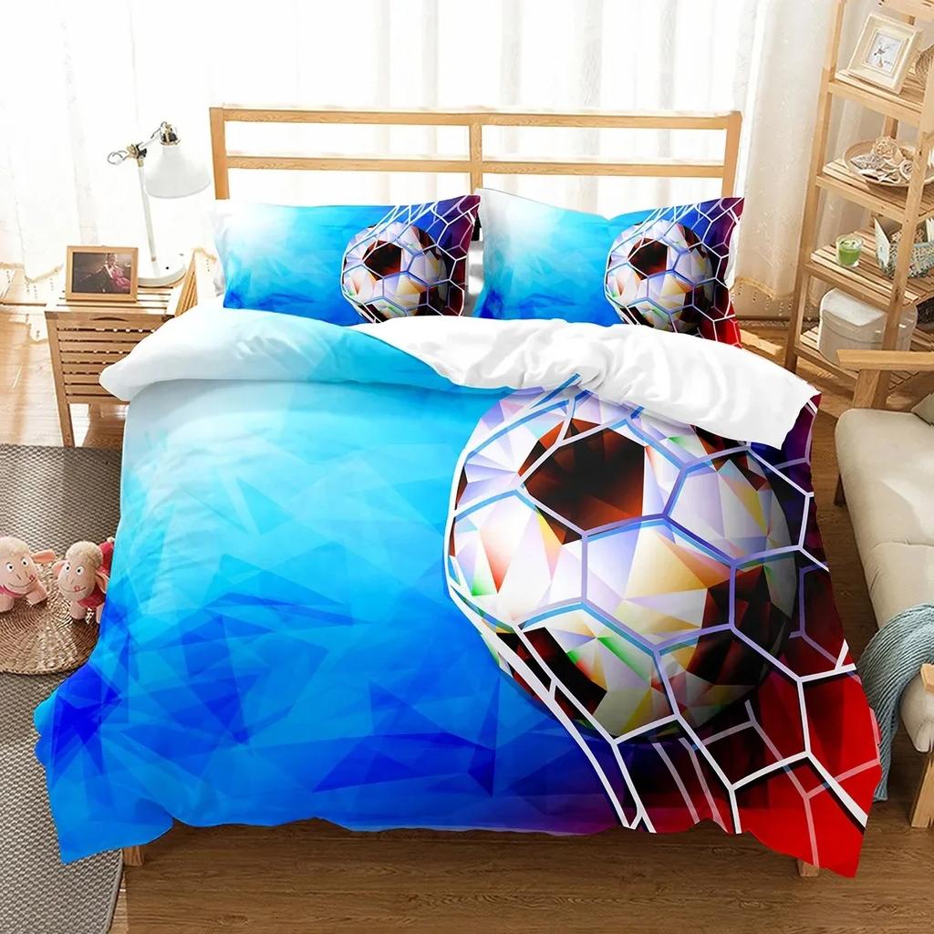 Soccer Sport Theme Comfortable Duvet Quilt Cover Pillowcase Bedding Set Children Bedroom Decoration Home Textile