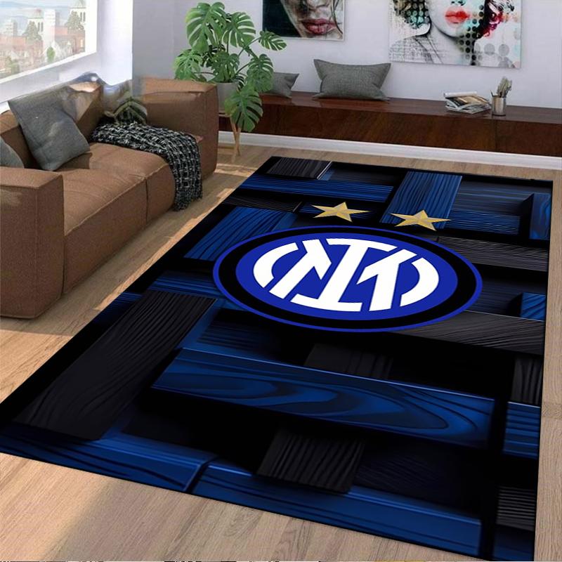 Blue Modern Decorative Carpet with Two Stars and White Logo Pattern Suitable for Use As an Anti-slip for Living Room Bedroom Sofas