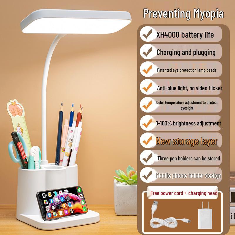 Kinderfreundliche Schreibtischlampe mit Stiftehalter und Ladeanschluss