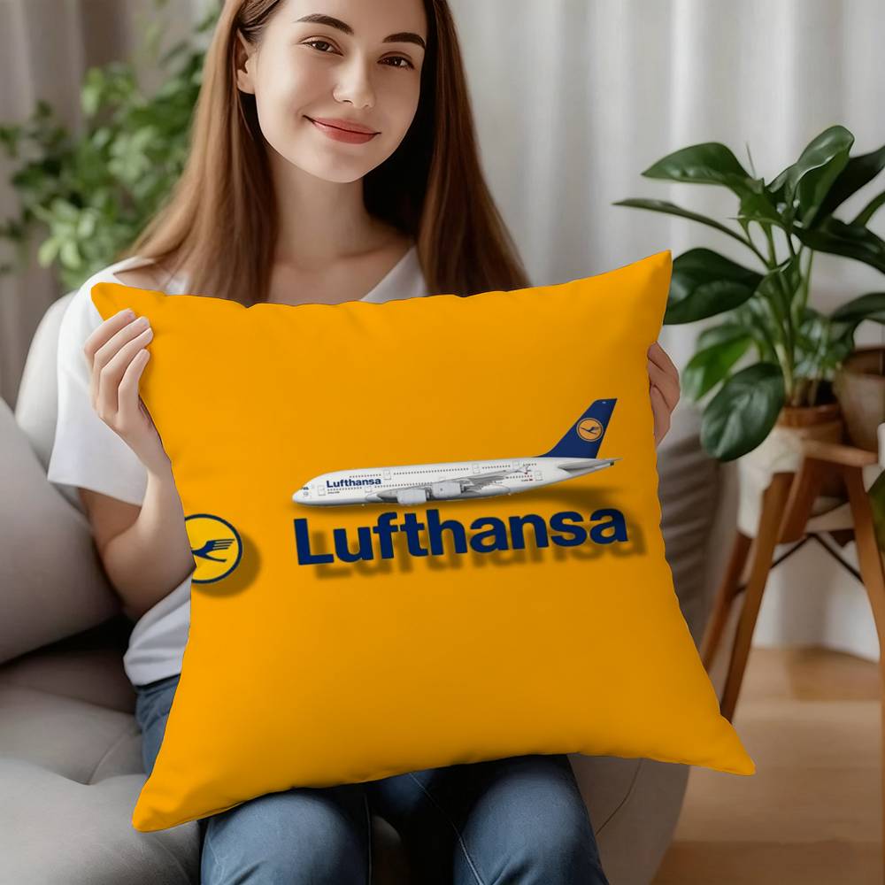 

L-Lufthansa German Airlines Pillow Case Short Plush Double-sided Print Square Throw Pillow Covers Sofa Home Cushion Decor 12x12Inch