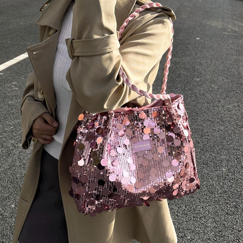 Yogodlns New Shiny Sequins Women's Shoulder Shopping Bag Glitter Handbag Large Capacity Clutch Purse Fashion Party Accessory for Ladies