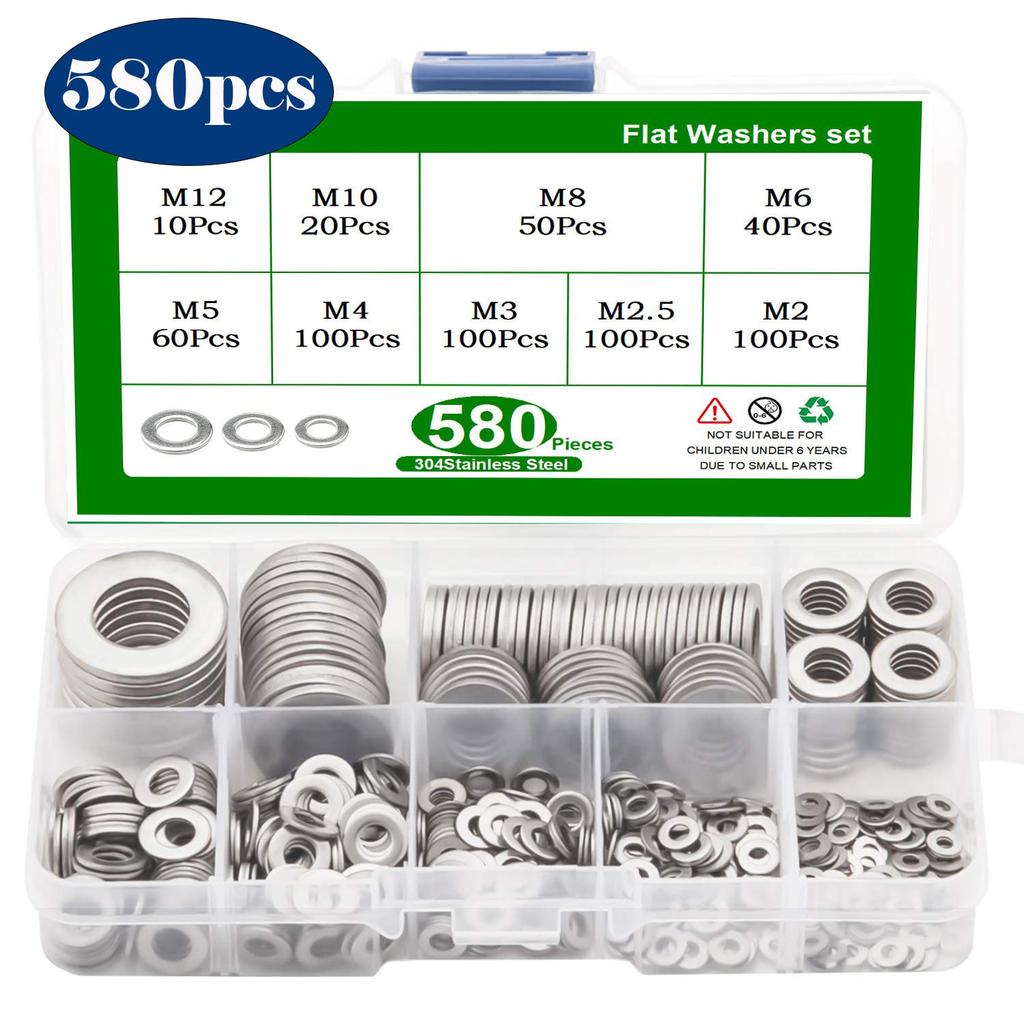 520pcs580pcs620pcs684pcs180pcs360pcs900pc Flat Washer Set 304 Stainless Steel
