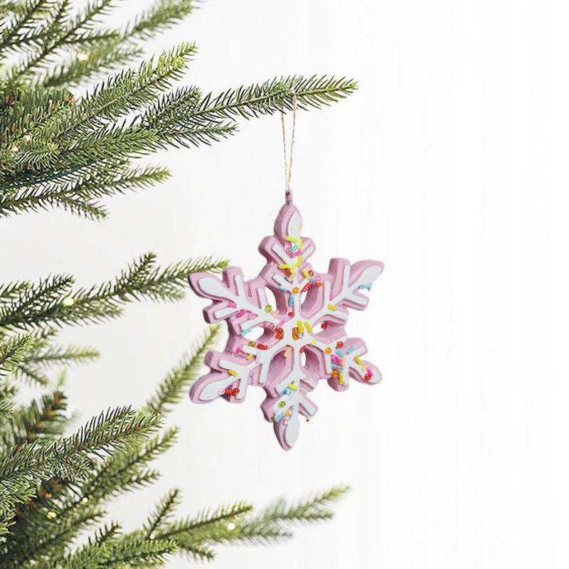 Pink Snowflakes Christmas Ornaments 2024 Home Interior Decoration Cute Resin House New Year's Decoration for Christmas Tree 2025