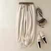Women's Summer Loose Simple Elastic Waist Pants Cotton and Linen Casual Harem Pants
