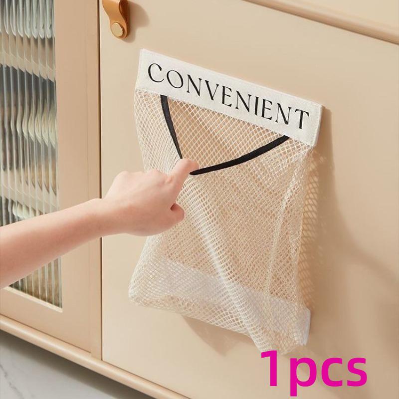 Wall Mount Mesh Storage Bag Garbage Bags Holder Plastic Shopping Bags Dispenser Sundries Bag Net Storage Grocery Bags Organizer
